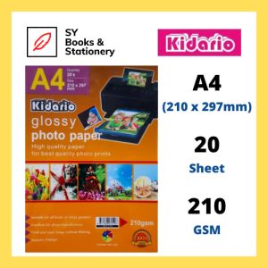 Kidario A4 Water Resistant Glossy Photo Paper 20 Sheets 210gsm / Kertas Photo