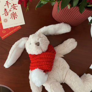 Adorable Little Rabbit Dolls with Red Scarves Festive Decorative Plush Toys Soft Cute Rabbit Puppets for All Ages