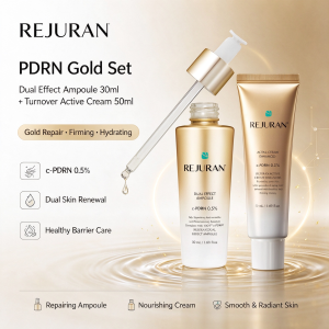 [100% Original] REJURAN c-PDRN Gold Skincare Set 80ml | Dual Effect Ampoule 30ml + Turnover Active Cream 50ml | Lifting Skin Elasticity and Deep Hydration
