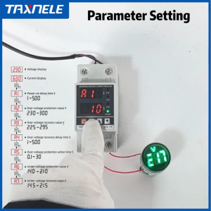 40A 63A 80A 230V Din Rail Adjustable Dual Display Digital Over Under Voltage Relay Surge Protector Limit Over Current Protection