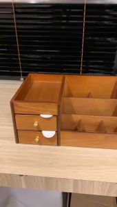 Roll_n_Rotate Wooden retro cosmetics storage box household drawer-style desktop storage rack lipstick mask dressing table