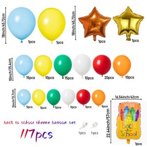 117-Piece Back-To-School Season Balloon Arch Set Star-Shaped & Crayon Box Aluminum Foil Balloons Paired with Colorful Latex Balloons Suitable for Classroom Decoration First Day of School and Welcome Party Decorations