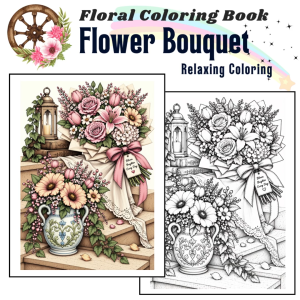 Flower Bouquet Adult Coloring Book Flower in vase basket flower stand box Buku Mewarna Dewasa
