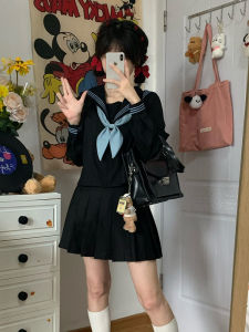 Basic Keihin Uniform Sailor Suit Middle Dress Pure Black Blue Three White Self Black JK Student Uniform Short Sleeve Polyester Skirt for 18-25 Years Old Women
