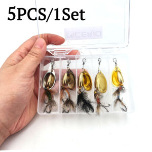 ICERIO 5PCS Rooster Tail Spinnerbait Fishing Lures with Hand-Tied Fly Tail for Trout Bass Pike