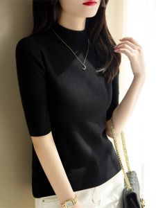 Heated Semi-High Neck Black Thermal Knit Top 2026AW