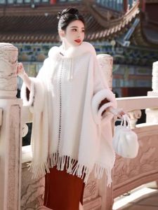 Áo Khoác Len Lông Cừu Màu Trắng Có Mũ Trùm Đầu Áo Khoác Gió Thời Trang Mùa Đông Cho Nữ Áo Khoác Ngoài Dài Tay Áo Khoác Cỡ Vừa
