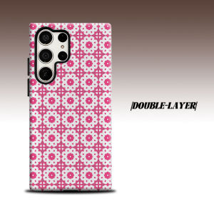 Pink Geometric Mandala For Samsung Galaxy S26 S25 S24 A56 A36 Dual Layer Luxury Fashion Full Lens Protective Case