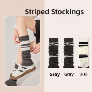 Miiow | Thickened Knitted Grey College Style Long Tube Socks Womens Autumn Winter Warm Knee High Leggings With Knee Protection