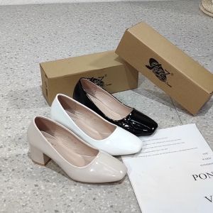 [JY]  New 2 inch Korean fashion square toe glossy leather  high heels womens shoes