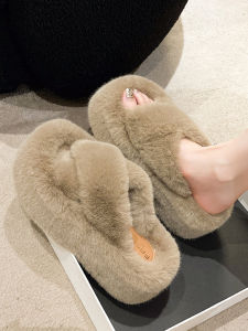 รองเท้าแตะส้นหนาสำหรับใส่ในบ้านสำหรับผู้หญิง ฤดูใบไม้ผลิ 2025 รองเท้าแตะขนนุ่มสำหรับสวมใส่กลางแจ้ง รองเท้าแตะพื้นยางกันลื่น รองเท้าแตะแบบลำลอง