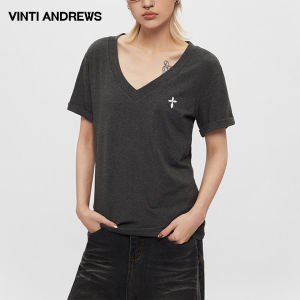 Slim Fit V-Neck T-Shirt Large Collar Slimming Relaxed