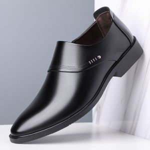 Plover Mens Business Casual Shoes Soft Bottom Genuine Leather Autumn New Style Sharp Head Formal Shoes Dad Black Oxford Shoes