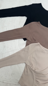 Atasan Wanita Lengan Panjang Korean Top Model Kerut Bahan Rib Knit