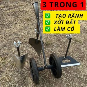 dụng cụ làm vườn đa chức năng kết hợp bánh xe đẩyxạc cỏxới đấttạo rãnh vun luống