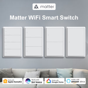 Manhot Matter WiFi Smart Wall Light Switch 1 2 3 4 Gangs with Neutral Wire Push Physical Light Switches work with Homekit App