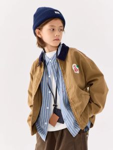 Childrens Autumn Winter Spring New Style Boys Workwear Jacket Collar Shirt Patterned Print Casual Cotton Blend Coat