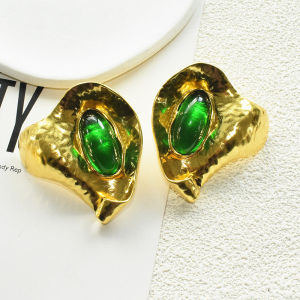 Exaggerated Metal Alloy With Big Stone Geometric Dangle Earrings For Women Fashion Jewelry Personality Statement Accessories