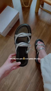 (Chân to tăng size) Dép nữ đế bánh mì 4PH kiểu 2 quai ngang xoắn cá tính mang êm