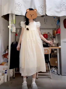 Váy Nữ Sinh Mùa Hè Sweet Fresh Tea Break Váy Dài Vừa Phải Xếp Nếp Eo Cao Tay Phồng Rộng Rãi Váy Midi Tôn Dáng