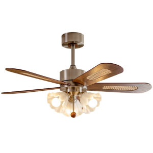 FANCY LAMP CLUB | Rattan and Walnut Finish Retro Style Ceiling Fan Light