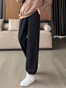 Womens Casual Pants High Waist Long Trousers Breathable Comfortable Youthful Cuffed Black Polyester Viscose Blend Spring 2025