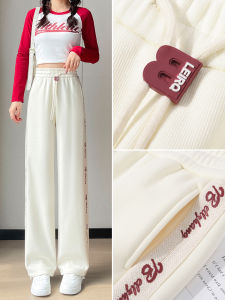 กางเกงกีฬาขาตรงสีพีชสไตล์อเมริกันสำหรับผู้หญิง กางเกงวอร์มลำลองหลวมๆ ฤดูใบไม้ผลิและฤดูใบไม้ร่วง กางเกงขายาวทรงหลวมๆ ทรงหลวมๆ
