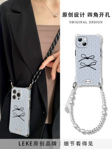 Ins Polka Dot Butterfly Knot Phone Case Strap Crossbody Handbag Chain Silicone Protective Cover for 16promax 13 17