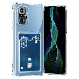 Card Holder Soft TPU Phone Case For Xiaomi Poco X6 Pro M6 Pro X5 X4 M5s F5 F4 F3 C65 C50 Card Slot Transparent Back Funda Cover