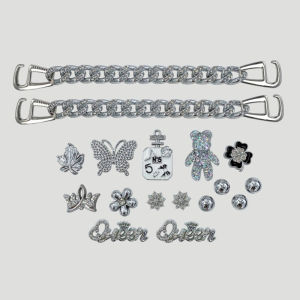 17PCS Luxury Designer Shoe Charm DIY Silver Crystal Bear Shoe Decoration Buckle for Hole Shoes Accessories