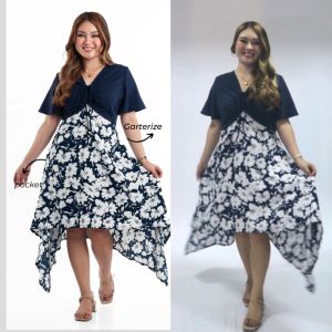 SD4 ELLA Floral Hanky Hem Ruffle Pocket Ruched Drawstring Dress