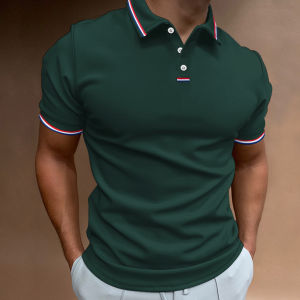 2025 Summer Fitness Running Short Sleeve Top Mens Solid Color Collar Button T-shirt Fashion Casual Sports Street Wear