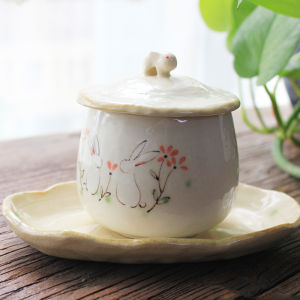 Hiroshima Ceramic Steamed Egg Bowl with Lid Dessert Bowl Birds Nest Soup Bowl Water Separation Traditional Japanese Style