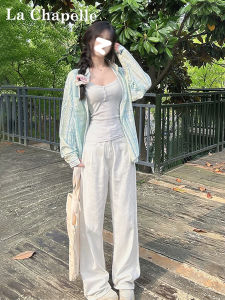 La Chapelle Womens White Pleated Denim Pants Spring 2025 Lazy Style Pear Shape Loose Straight Wide Leg Jeans Casual High Waist