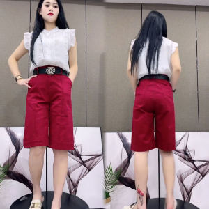 Summer New Style Womens Workwear Shorts Slimming Straight Leg Pants Wine Red Five-Quarter Length High Waist Casual Trousers