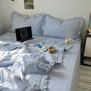 Washable Cotton Lace Summer Quilt Three-Piece Set Simple Solid Color Air Conditioner Compatible Machine Washable Bedding Cover