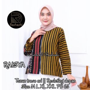 RAISYA Blouse tenun troso jepara Atasan baju kerja wanita motif etnik lengan panjang full zipper depan Blouse kekinian berkualitas rashashi