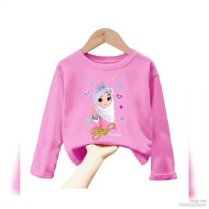 Atasan Kaos Anak Perempuan Lengan Panjang Motif HIJAB Untuk Usia 1-12 Thn