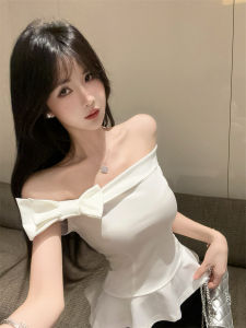GUZILIAN | Summer Butterfly Knot Strap Vest Womens Pure Desirable Spicy One-Shoulder Fishbone Tube Top Fluffy Small Top Beautiful