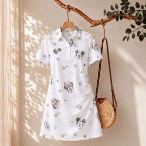 Disney | Womens Disney Mickey Mouse Print Polo Collar Dress Party A-line Mini Dress Elegant Gown 2026 New Anime Minnie Streetwear Casual