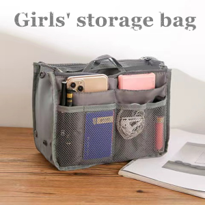 Double zip bag Organizer travel makeup insert tote organizer pouch bag