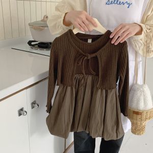 ชุดเดรสคาร์ดิแกนสำหรับเด็กผู้หญิง ชุดสองชิ้น แขนยาว ผ้าฝ้าย ฤดูใบไม้ร่วง 2024 ชุดแฟชั่นสำหรับเด็ก ชุดคาร์ดิแกนและเสื้อผ้าเด็ก