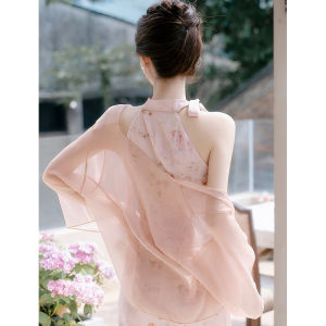 เทรนด์แห่งชาติสไตล์จีนใหม่ ชุดกี่เพ้า ผ้าคลุมไหล่ ผู้หญิง ฤดูร้อน สายคล้อง เดรส ผ้าคลุมด้านนอก ผ้าชีฟอง ครีมกันแดด น้ำหนักเบา เสื้อ