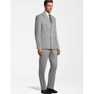 Bộ Vest Nam Dáng Ôm Hai Hàng Khuy Kẻ Sọc Chất Liệu Cotton Thích Hợp Cho Công Việc Đám Cưới Và Các Sự Kiện Trang Trọng.