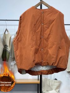 Thickened Warm Lightweight down Cotton Vest Women Loose Japanese Style Filled Cotton Jacket Vest Outerwear Commute Short