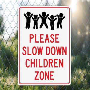 CIFbuy | Please Slow Down Children Zone Sign - Metal Plaque School Playground Safety Wall Decor 20*30cm