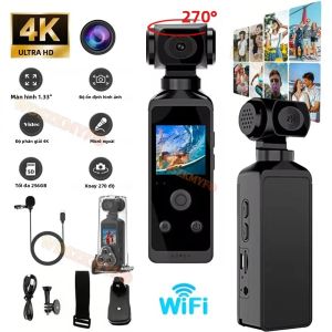 Camera Hành Động WiFi Ultra HD 4K/5K 270 Độ ° Camera Thể Thao Mini Có Thể Xoay Được Với Vỏ Chống Nước Cho Mũ Bảo Hiểm Xe Đạp Du Lịch Máy Ghi Âm Lái Xe 1080P