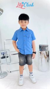 Lily And Clark Kemeja CRINKLE Pendek Anak Laki-laki Warna Biru - KLK03