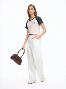 DUSHU | Pony Print Color Block Short Sleeve T-Shirt