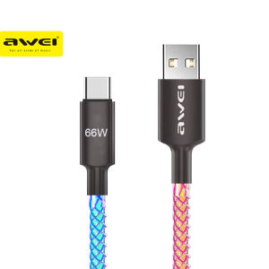 Awei CL-127T RGB Light Type-C 1m Fast Charging 66W Data Sync Transfer Braided Cord Temperature Control Flexible Cord